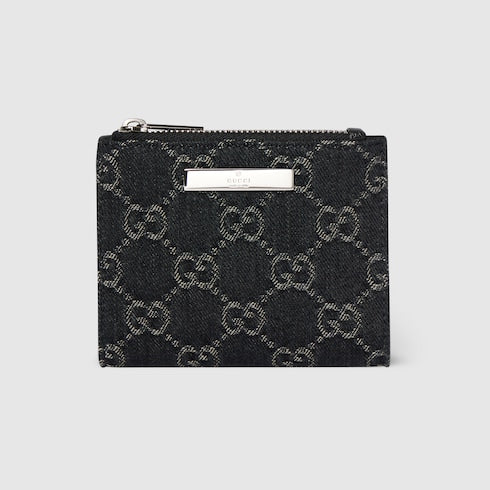 Small wallet with Gucci plaque - black GG denim