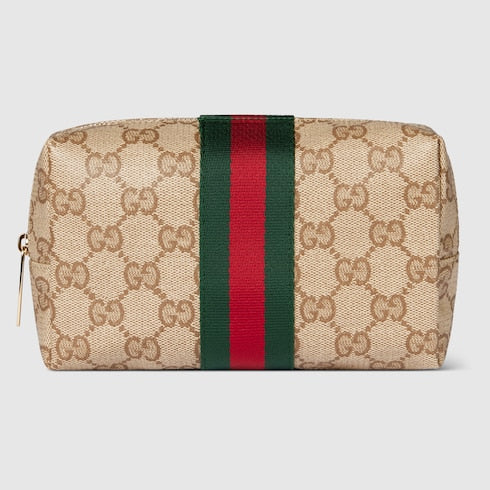 Medium cosmetic case with Web - sand and brown GG canvas
