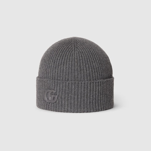 Cashmere hat with patch - grey
