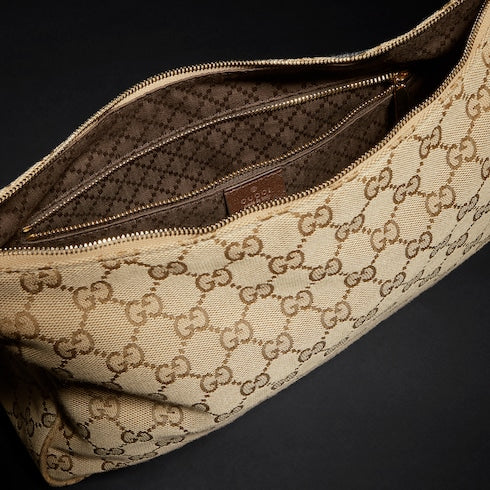 Lady Lunetta Chain medium shoulder bag - sand and brown GG canvas