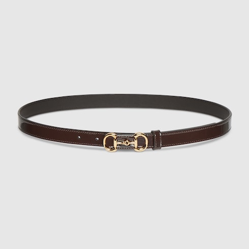 Thin belt with Horsebit buckle - dark brown leather