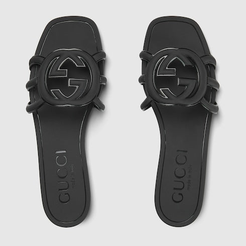 Women's Interlocking G slide sandal - black rubber