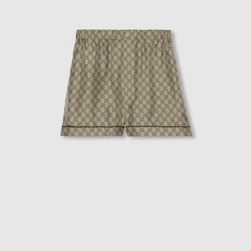 GG Supreme print silk shorts - beige and ebony