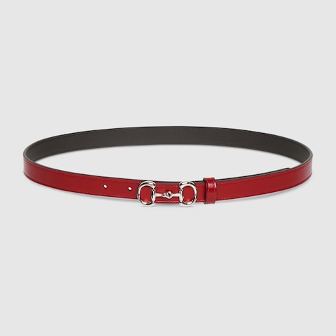 Thin belt with Horsebit buckle - red leather