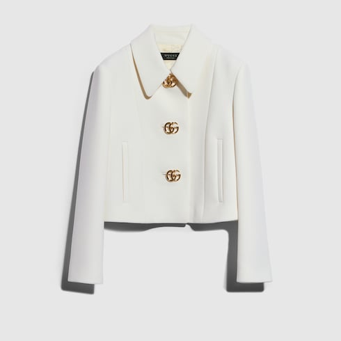 Crêpe wool jacket with Double G button - white