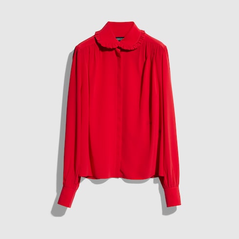 Silk crêpe de chine shirt with embroidery - red