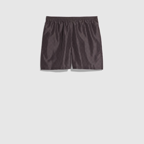 Printed polyester poplin swim shorts - dark brown