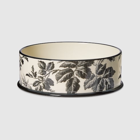 Large Herbarium print pet bowl - black and beige porcelain