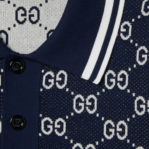 GG cotton knit jacquard polo shirt - navy and white