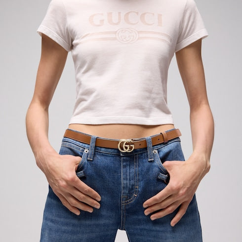 GG Marmont thin belt - brown leather