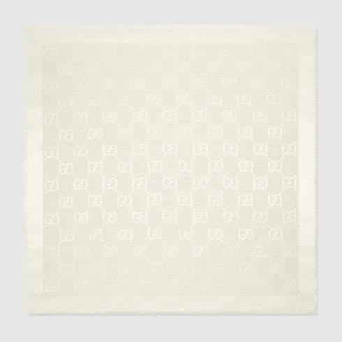 GG jacquard silk wool shawl - white