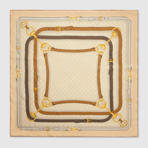 Printed GG silk twill jacquard carré - beige