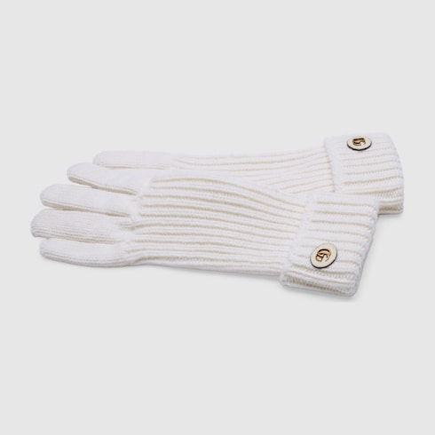 Wool cashmere gloves with Double G - ivory
