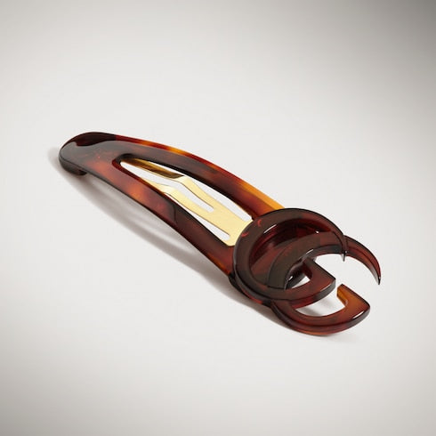 Hair clip with Double G - brown tortoiseshell resin