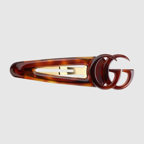 Hair clip with Double G - brown tortoiseshell resin