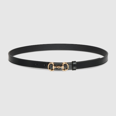 Thin belt with Horsebit buckle - black leather