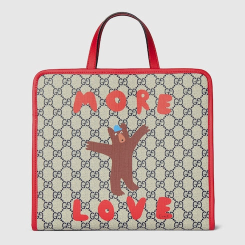 Children's printed GG tote bag - beige and blue GG Supreme