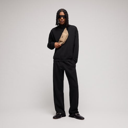 Stretch cotton jersey sportswear pants - black
