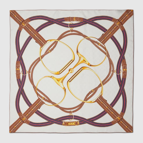 Printed silk jacquard carré - white