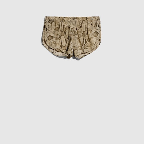 Printed silk shorts - ivory and brown