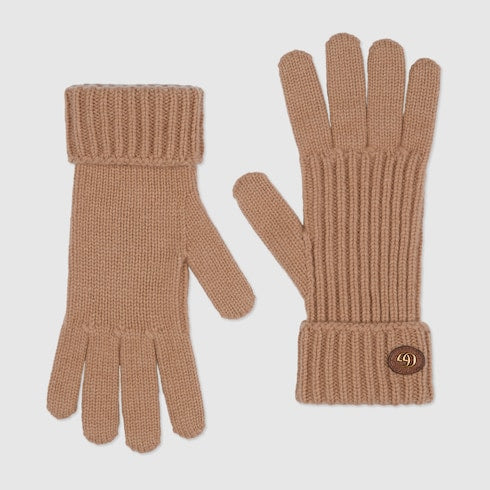 Wool cashmere gloves with Double G - camel