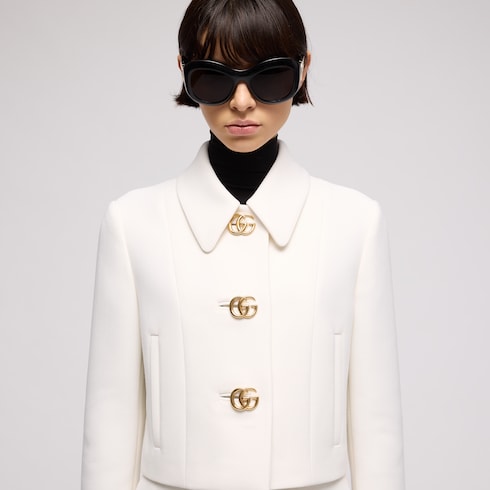 Crêpe wool jacket with Double G button - white