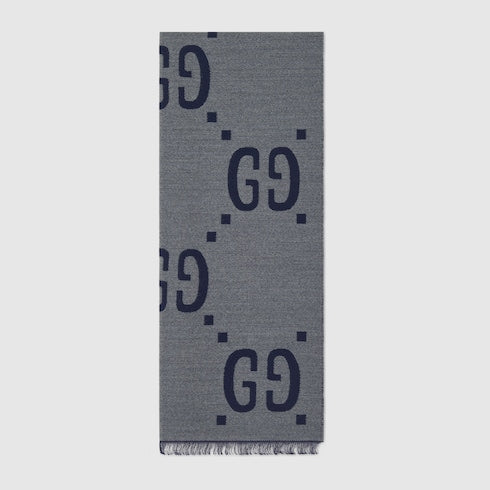 GG jacquard wool silk scarf - light grey