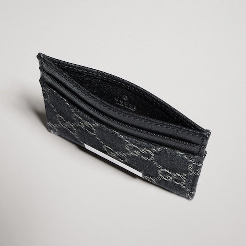 Card case with Gucci plaque - black GG denim