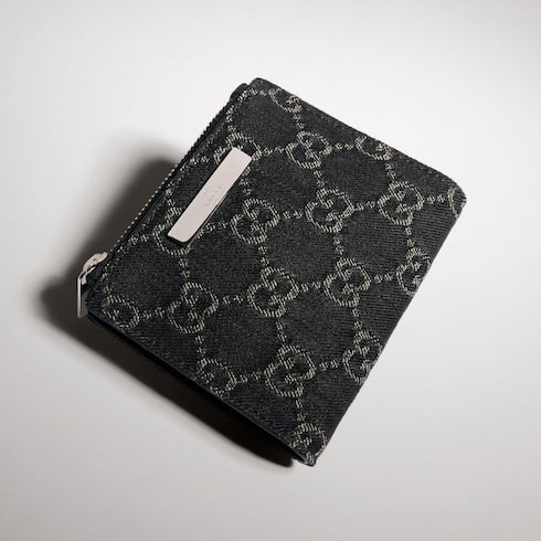 Small wallet with Gucci plaque - black GG denim