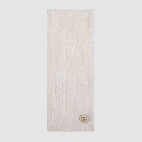 Wool cashmere scarf with Double G - ivory
