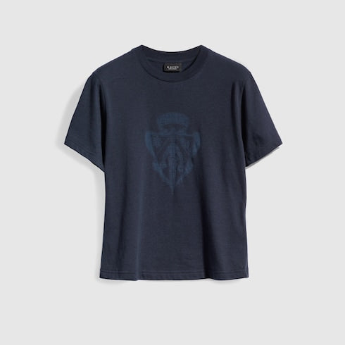 Cotton jersey T-shirt with Gucci crest - navy