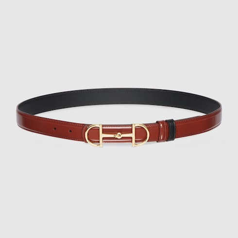 Reversible belt with Horsebit buckle - chestnut and black leather