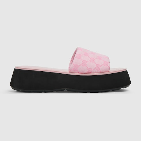 Women's flatform slide sandal - pink GG canvas