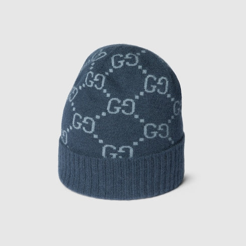 GG cashmere hat - navy and light blue