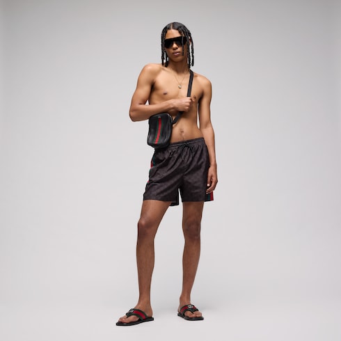 GG print nylon swim shorts - black