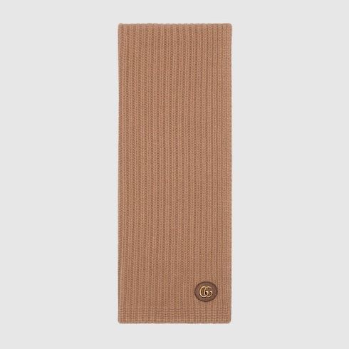 Wool cashmere scarf with Double G - camel