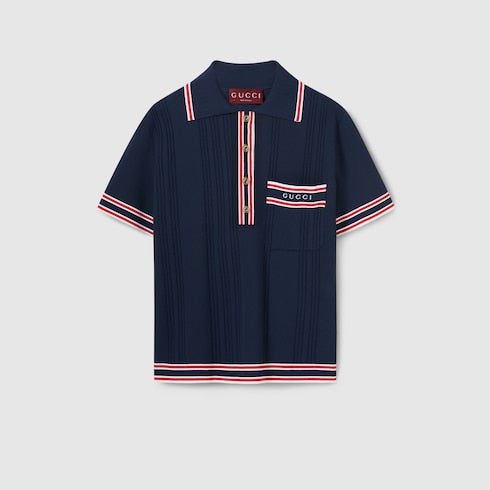Polo top with striped trim - dark blue