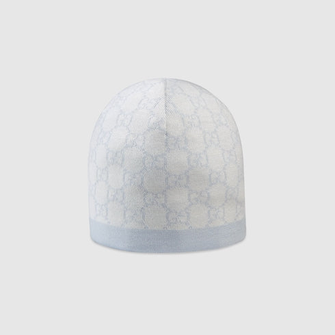 Baby GG pattern wool hat - Light Blue GG Wool