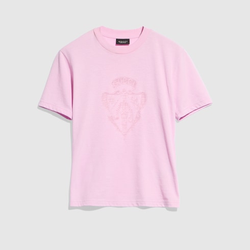 Cotton jersey T-shirt with Gucci crest - light pink