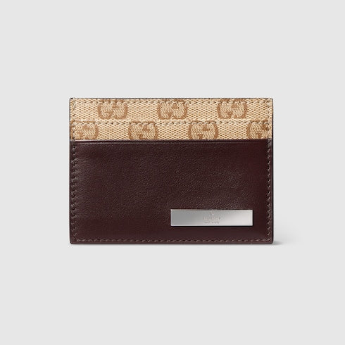 Card case with metal tag - dark brown leather