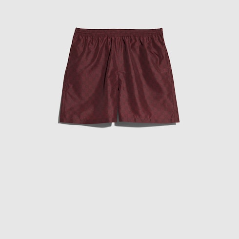 Printed polyester poplin swim shorts - bordeaux