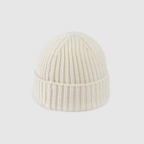 Wool cashmere hat with Double G - white