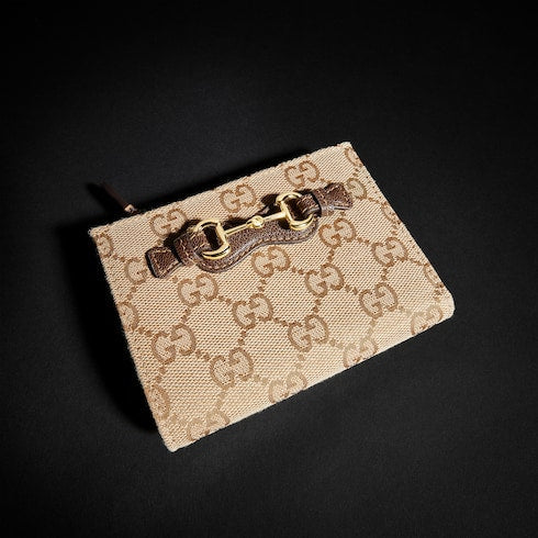 Small wallet with Horsebit - sand and brown GG canvas