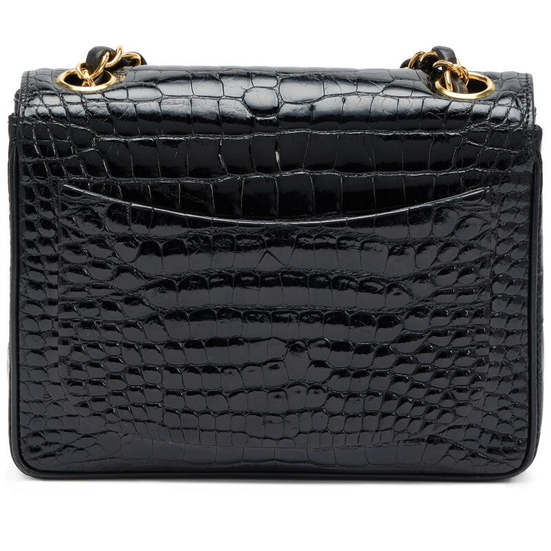Vintage Black Alligator Mini Square Classic Flap Bag Gold Hardware, 1994-1996 - Crowned Bag