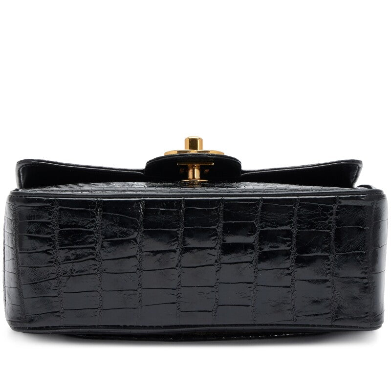 Vintage Black Alligator Mini Square Classic Flap Bag Gold Hardware, 1994-1996 - Crowned Bag