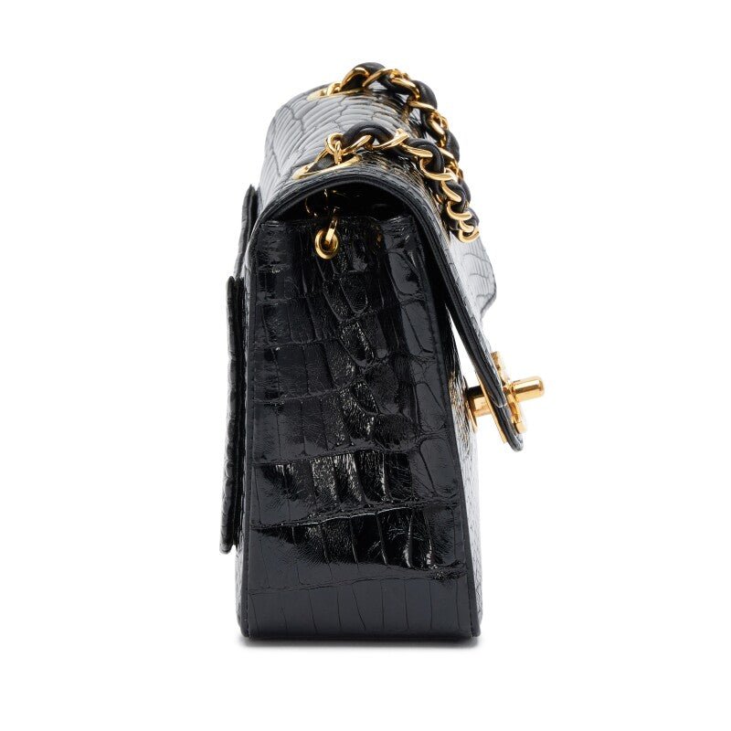 Vintage Black Alligator Mini Square Classic Flap Bag Gold Hardware, 1994-1996 - Crowned Bag
