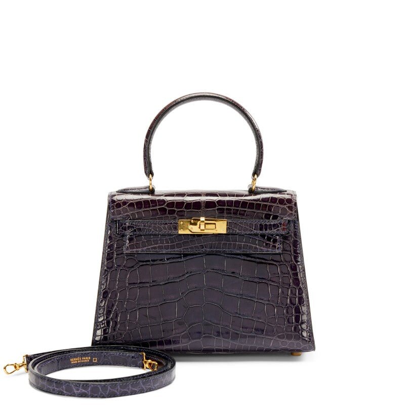 Vintage Bleu Sapphire Shiny alligator Mini Kelly 20 Gold Hardware, 1993 - Crowned Bag