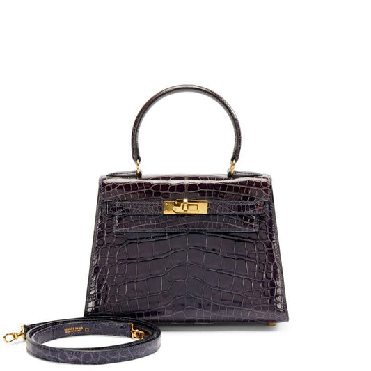 Vintage Bleu Sapphire Shiny alligator Mini Kelly 20 Gold Hardware, 1993 - Crowned Bag