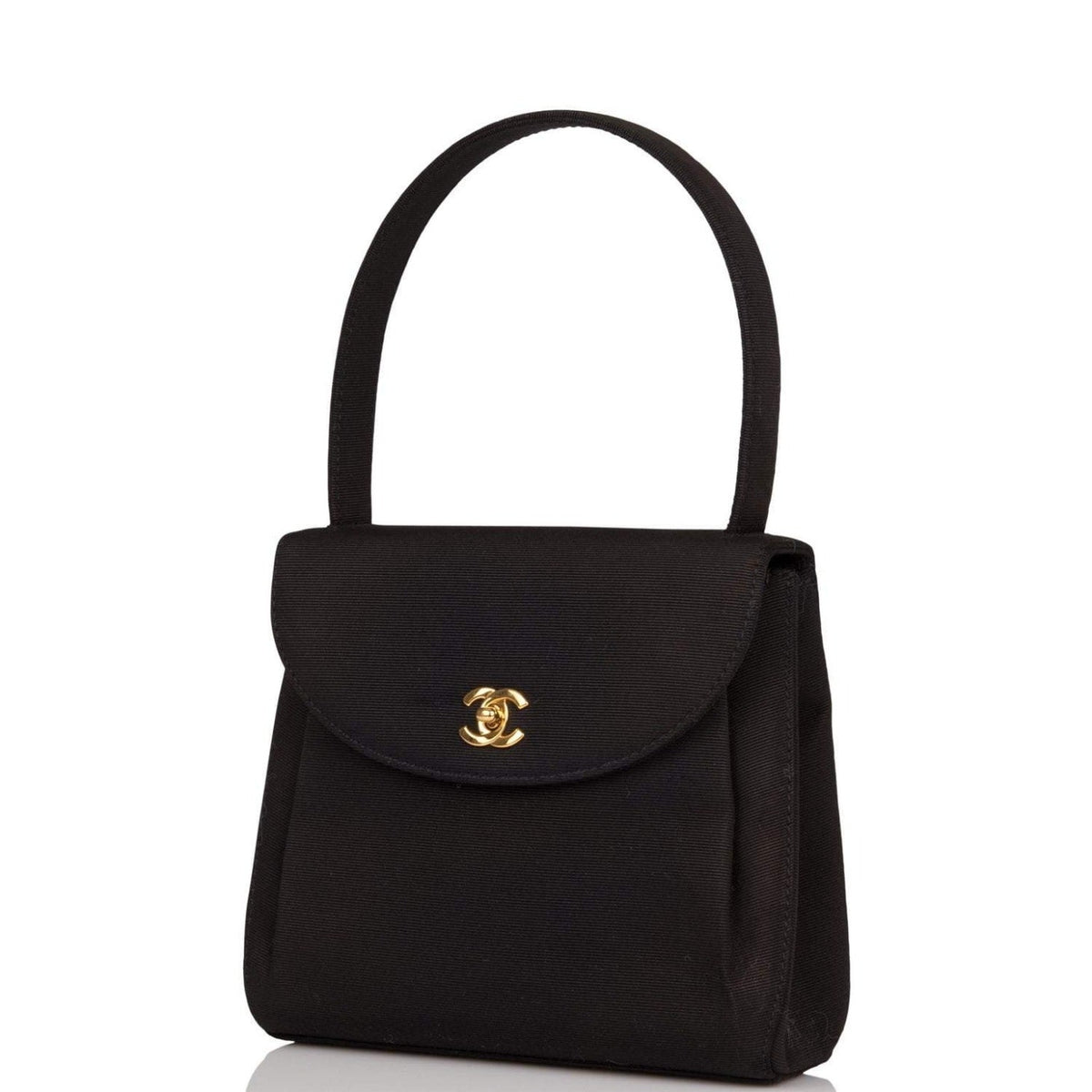 Vintage Chanel Mini Kelly Bag Black Satin Gold Hardware - Crowned Bag