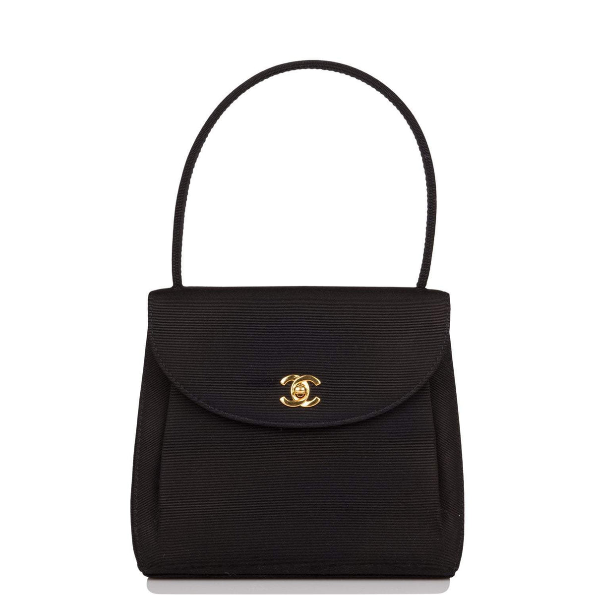 Vintage Chanel Mini Kelly Bag Black Satin Gold Hardware - Crowned Bag